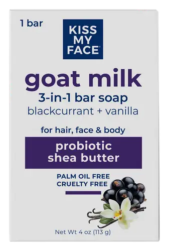 Kiss My Face Goat Milk 3-In-1 Bar Soap Blackcurrant + Vanilla