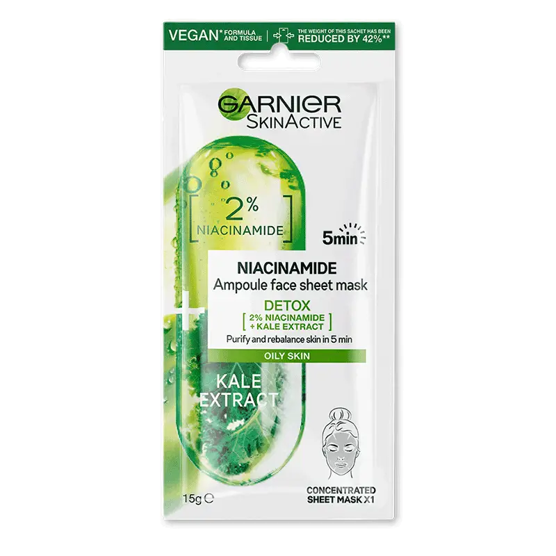Garnier 2% Niacinamide + Kale Detox Ampoule Sheet Mask Oily Skin