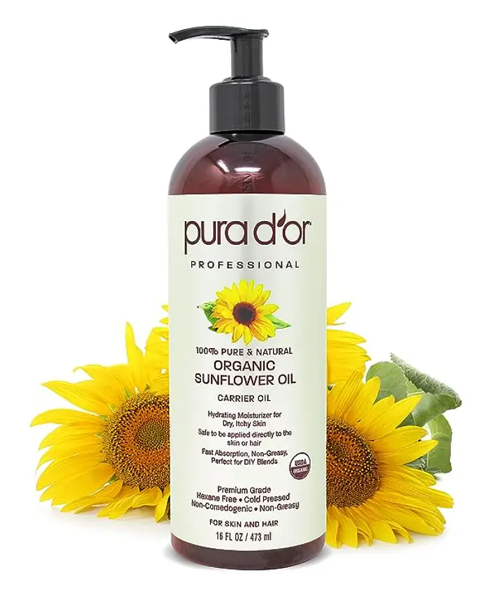 Pura D'or Organic Sunflower Seed Oil - USDA Certified 100% Pure Carrier Oil