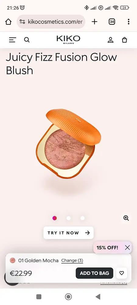 KIKO Milano juicy fizz fusion glow blush Golden mocha