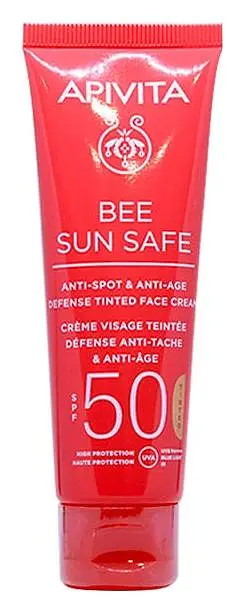 Apivita Natural Cosmetics Bee Sun Safe Anti-Spot & Anti-Age Defense Tinted Face Cream SPF50