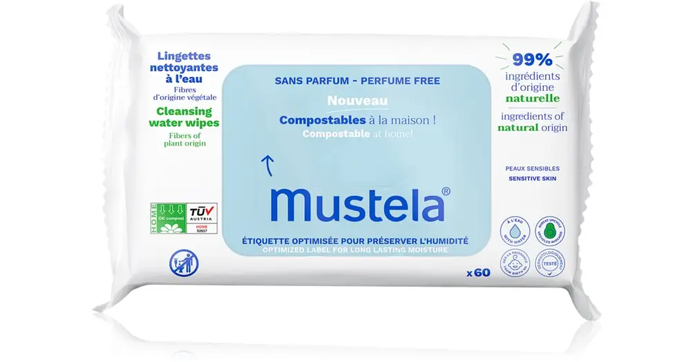 Mustela Home Compostable Wipes Fragrance-free