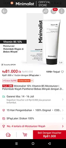 Minimalist Vitamin B5 10% Moisturizer Indonesia
