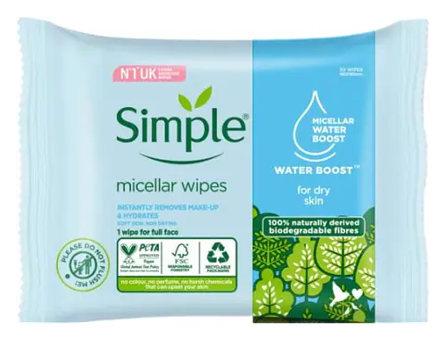 Simple Skincare Micellar Water Boost Biodegradable Wipes