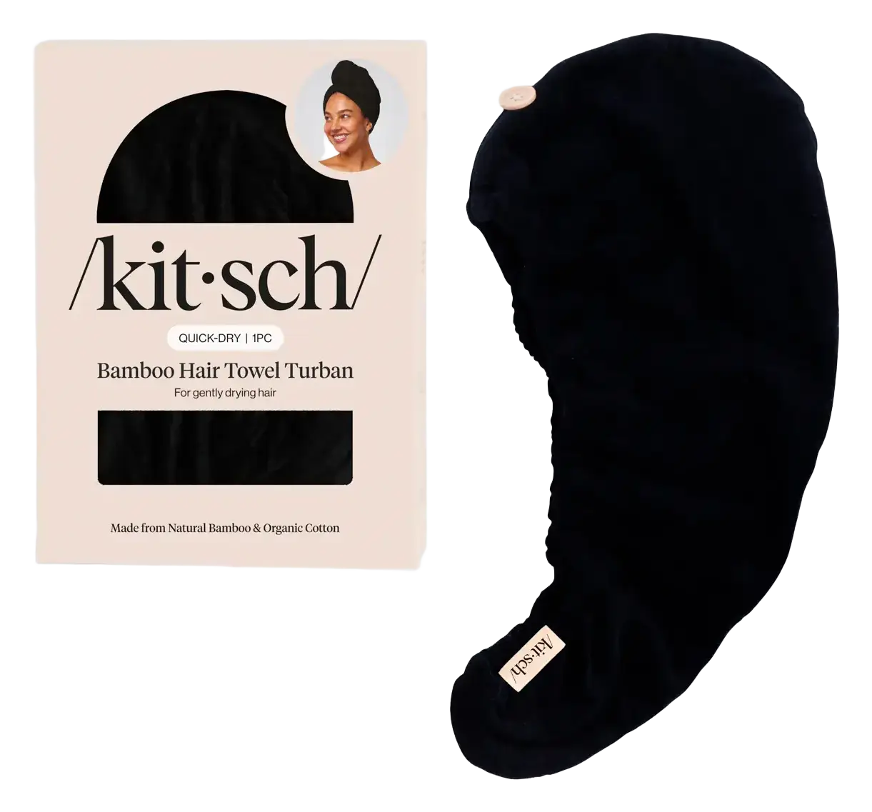 Kitsch Quick Drying Microfiber Hair Towel Black