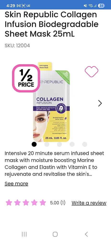 Skin Republic Collagen Infusion Biodegradable Sheet Mask