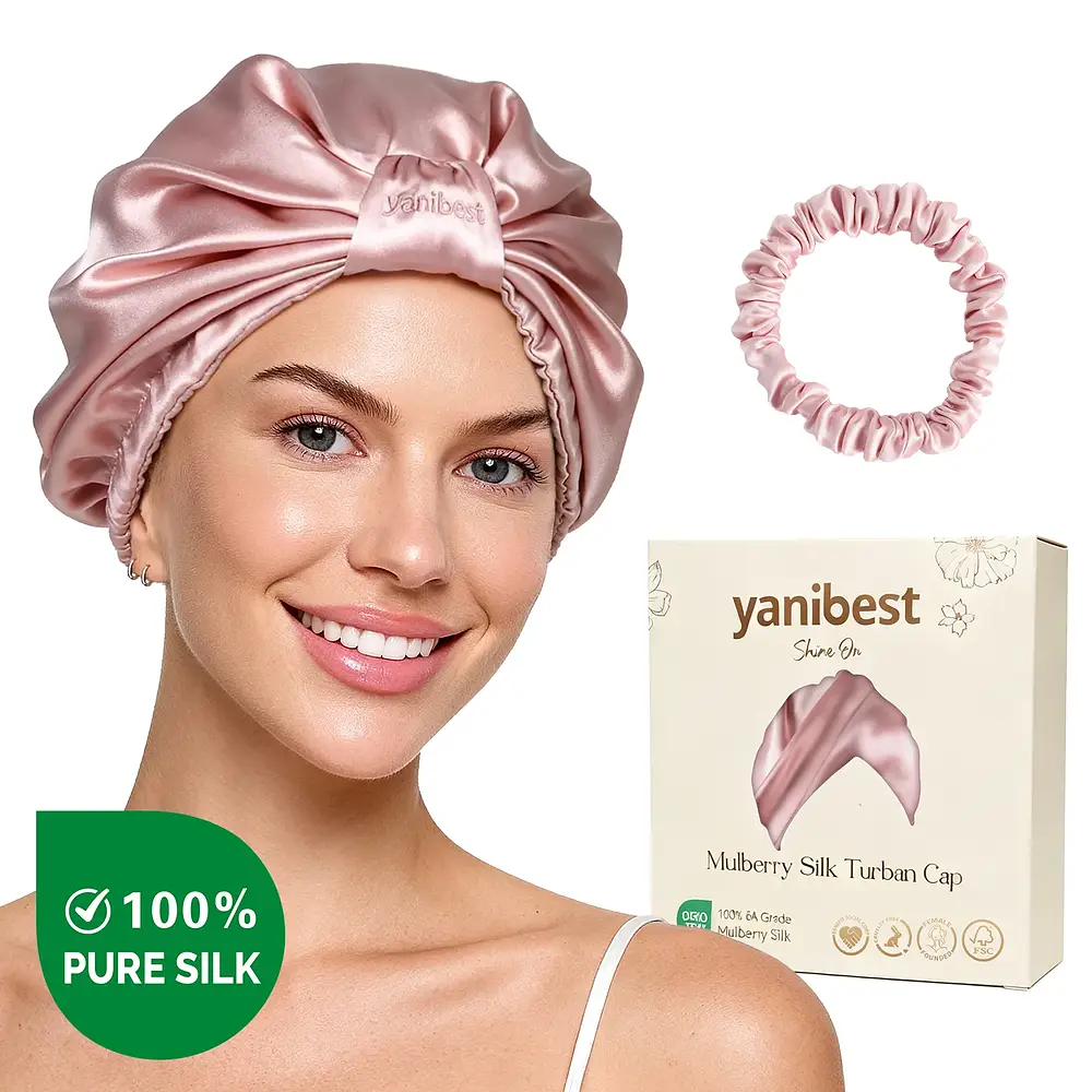 Yanibest Hisheen Silk 6A Mulberry Silk Bonnet Classic Turban Pink