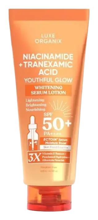 Luxe Organix Niacinamide + Tranexamic Acid Youthful Glow Whitening Serum Lotion SPF 50+
