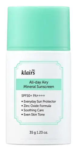 Dear, Klairs All-Day Airy Mineral Sunscreen SPF 50+ PA++++