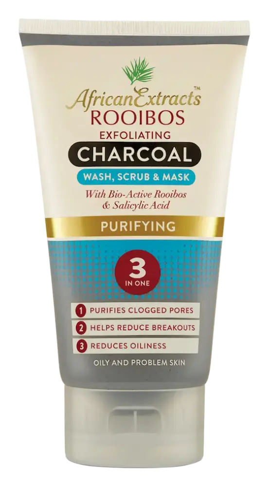 African Extracts Rooibos Skin Care Purifying Exfoliating Charcoal 3-in-1 Wash, Scrub & Mask