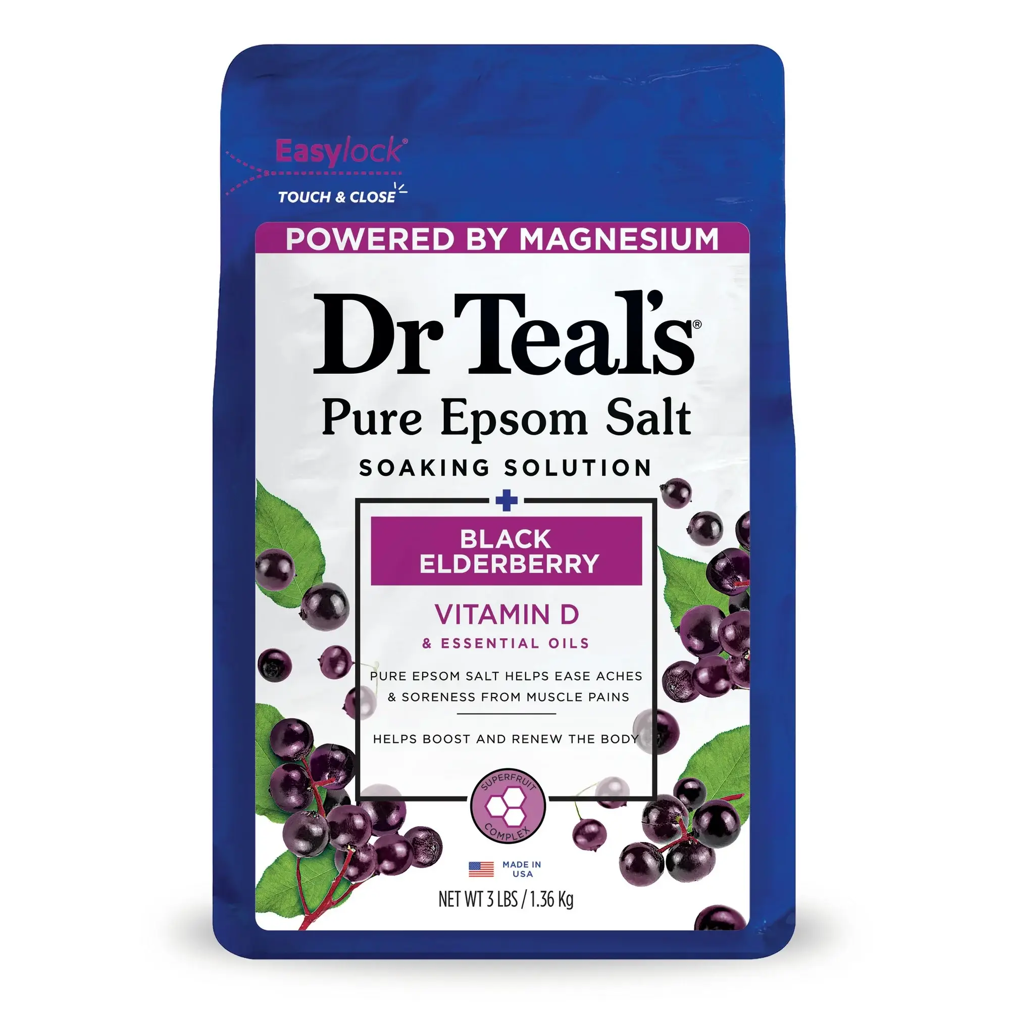 Dr Teal’s Pure Epsom Salt Soaking Solution Black Elderberry