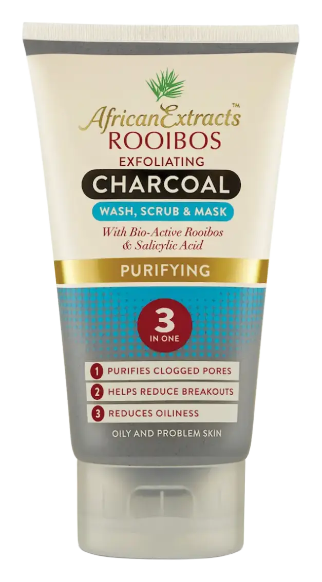 African Extracts Rooibos Skin Care Purifying Exfoliating Charcoal 3-in-1 Wash, Scrub & Mask