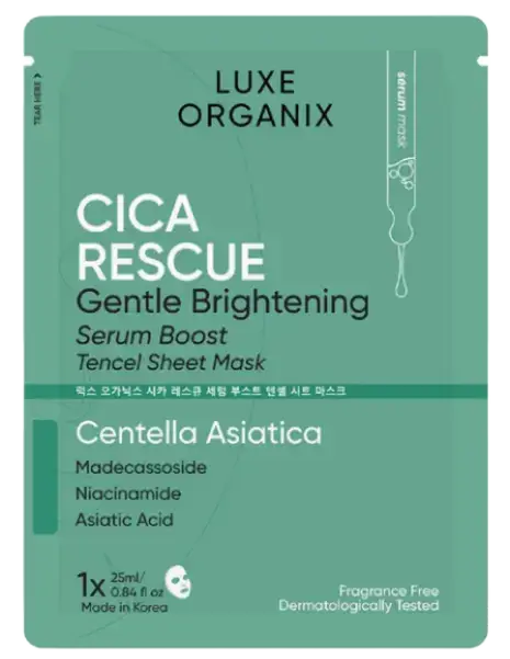 Luxe Organix Cica Rescue Gentle Brightening Serum Boost Tencel Sheet Boost