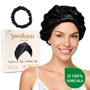 Yanibest Hisheen Silk 6A Mulberry Silk Bonnet Classic Turban Black