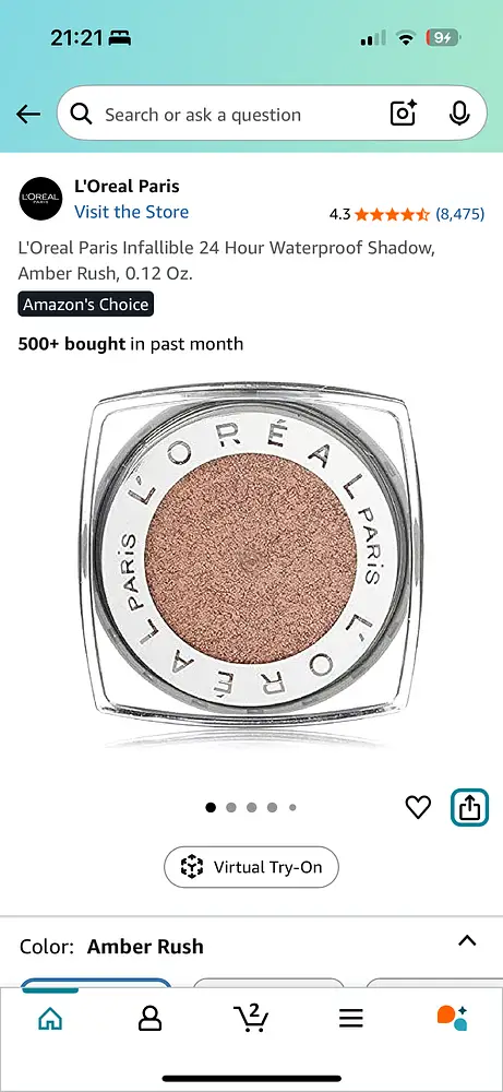 L'Oreal Infallible 24 Hour Waterproof Shadow 892 Amber Rush