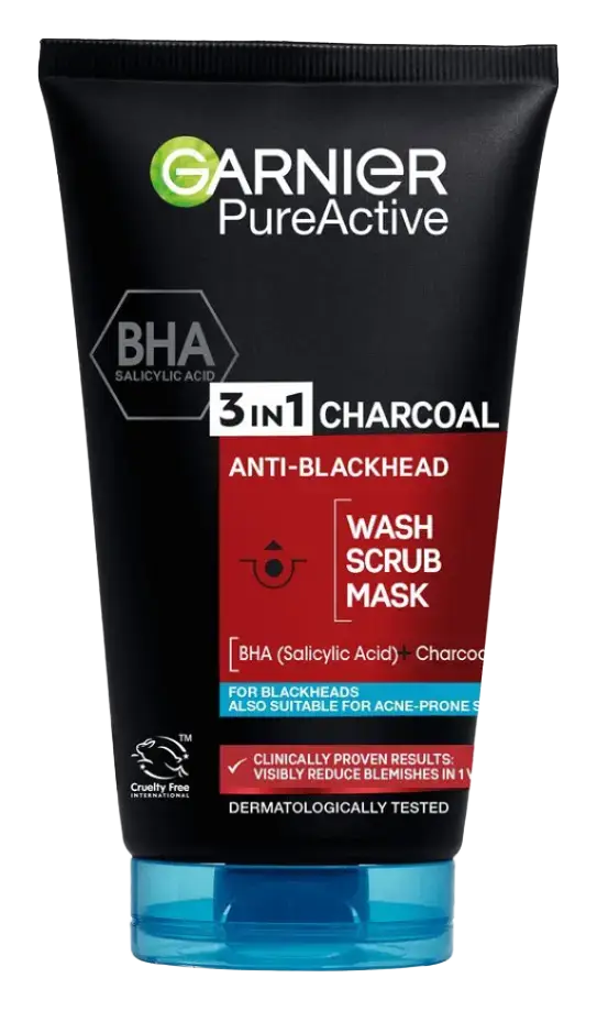 Garnier PureActive BHA Charcoal Anti-Blackhead 3In1 Wash Scrub Mask U.K