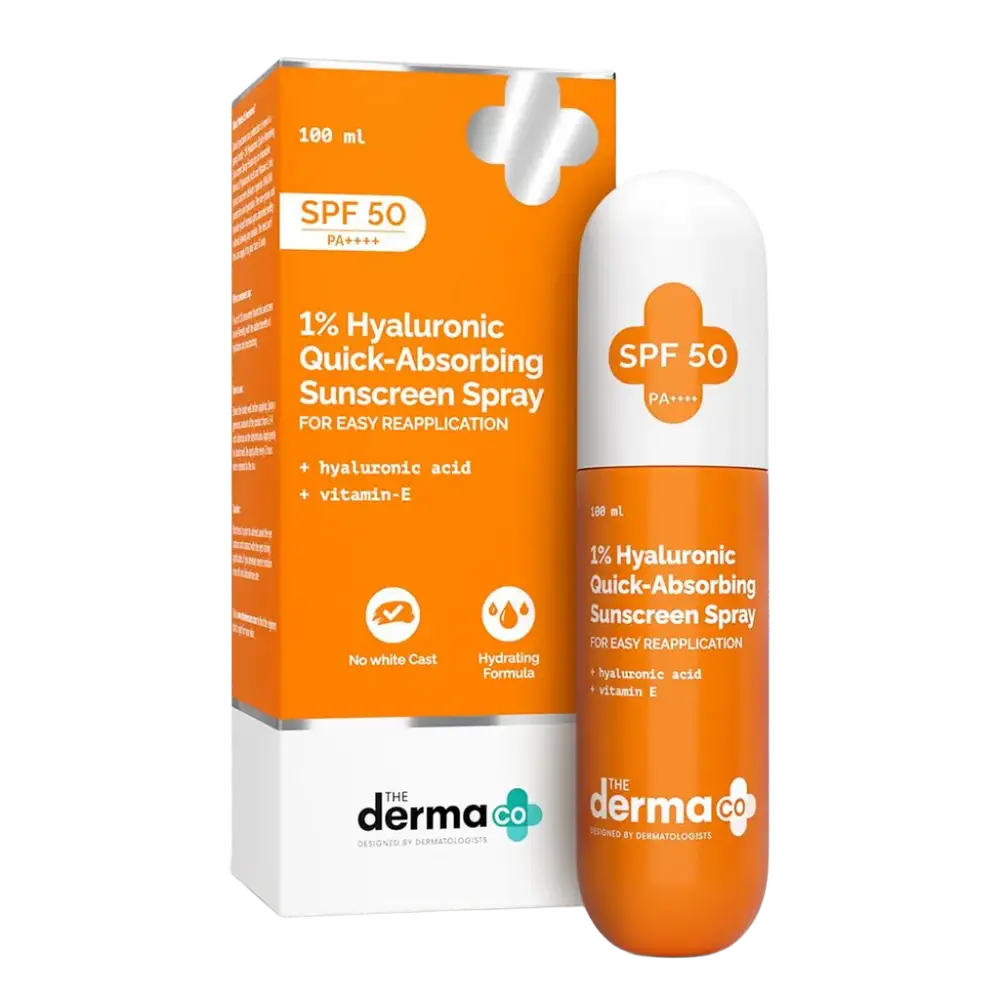 The Derma Co 1% Hyaluronic Quick-Absorbing Sunscreen Spray SPF 50