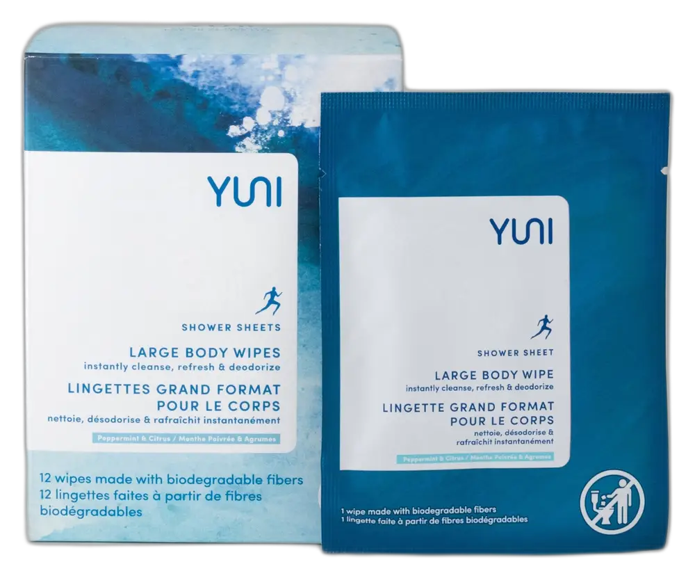 Yuni Beauty Shower Sheets Large Body Wipes Peppermint Citrus