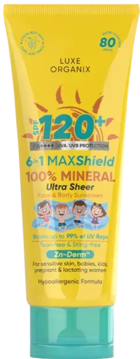Luxe Organix 6 In 1 Maxshield 100% Mineral Ultra Sheer Face & Body Sunscreen SPF 120+