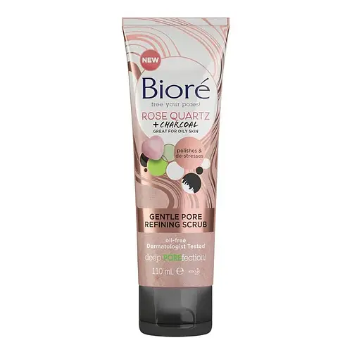 Biore Rose Quartz and Charcoal Gentle Pore Refining Face Scrub for Oily Skin