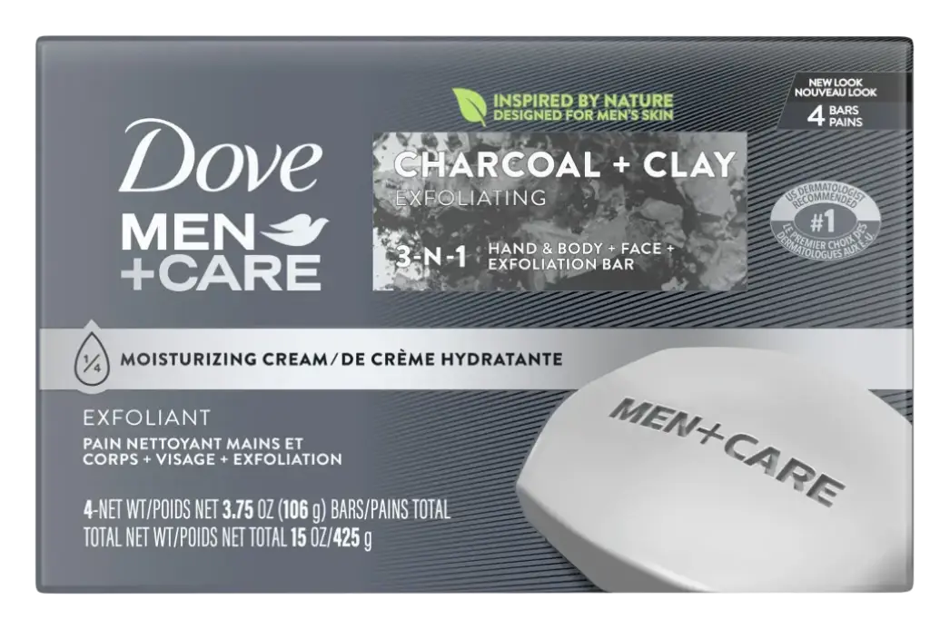 Dove Men+Care Charcoal+Clay Exfoliating 3-In-1 Bar Soap