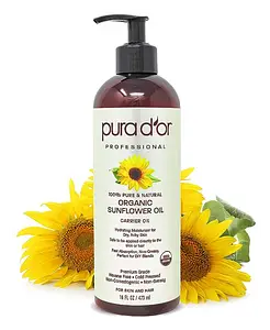 Pura D'or Organic Sunflower Seed Oil - USDA Certified 100% Pure Carrier Oil