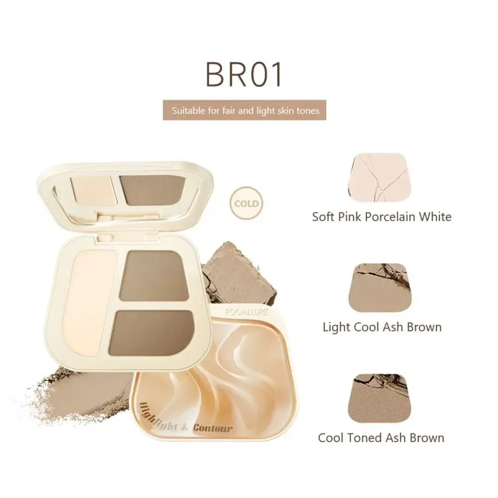 Focallure Three Color Highlight And Contour Palette #BR01