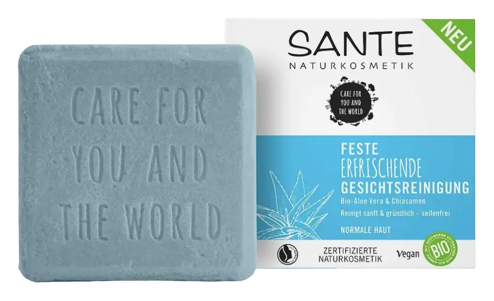 SANTE Naturkosmetik Feste Erfrischende Gesichtsreinigung Bio-Aloe Vera & Chiasamen (Solid Refreshing Facial Cleanser Organic Aloe Vera & Chia Seeds)