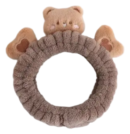 Hekki Animal Coral Fleece Face Wash Headband Bear - Brown & Dark Coffee