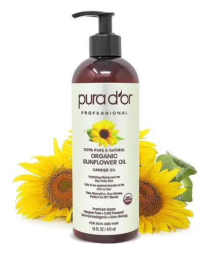 Pura D'or Organic Sunflower Seed Oil - USDA Certified 100% Pure Carrier Oil