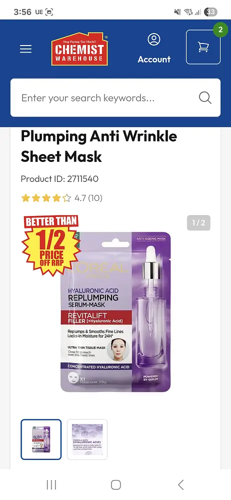L'Oreal Revitalift Filler Hyaluronic Acid Plumping Anti Wrinkle Sheet Mask