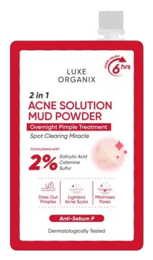 Luxe Organix 2 In 1 Acne Solution Mud Powder Overnight Pimple Treatment