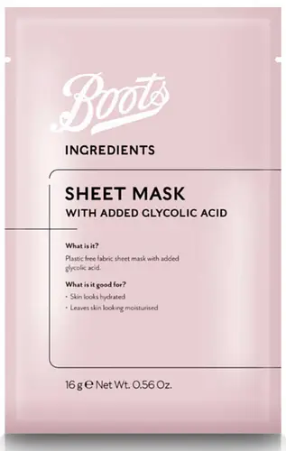 Boots Ingredients Sheet Mask With Added Glycolic Acid