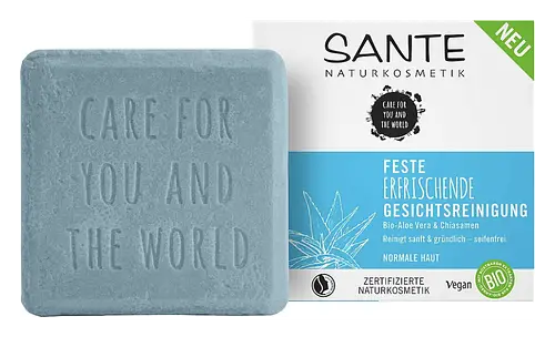 SANTE Naturkosmetik Feste Erfrischende Gesichtsreinigung Bio-Aloe Vera & Chiasamen (Solid Refreshing Facial Cleanser Organic Aloe Vera & Chia Seeds)