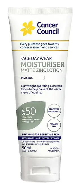 Cancer Council Face Day Wear Moisturiser Matte Zinc Lotion Invisible SPF 50