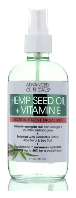 Advanced Clinicals Hemp + Vitamin E Micronutrient Skin Energizing, Instantly Hydrating Face Mist
