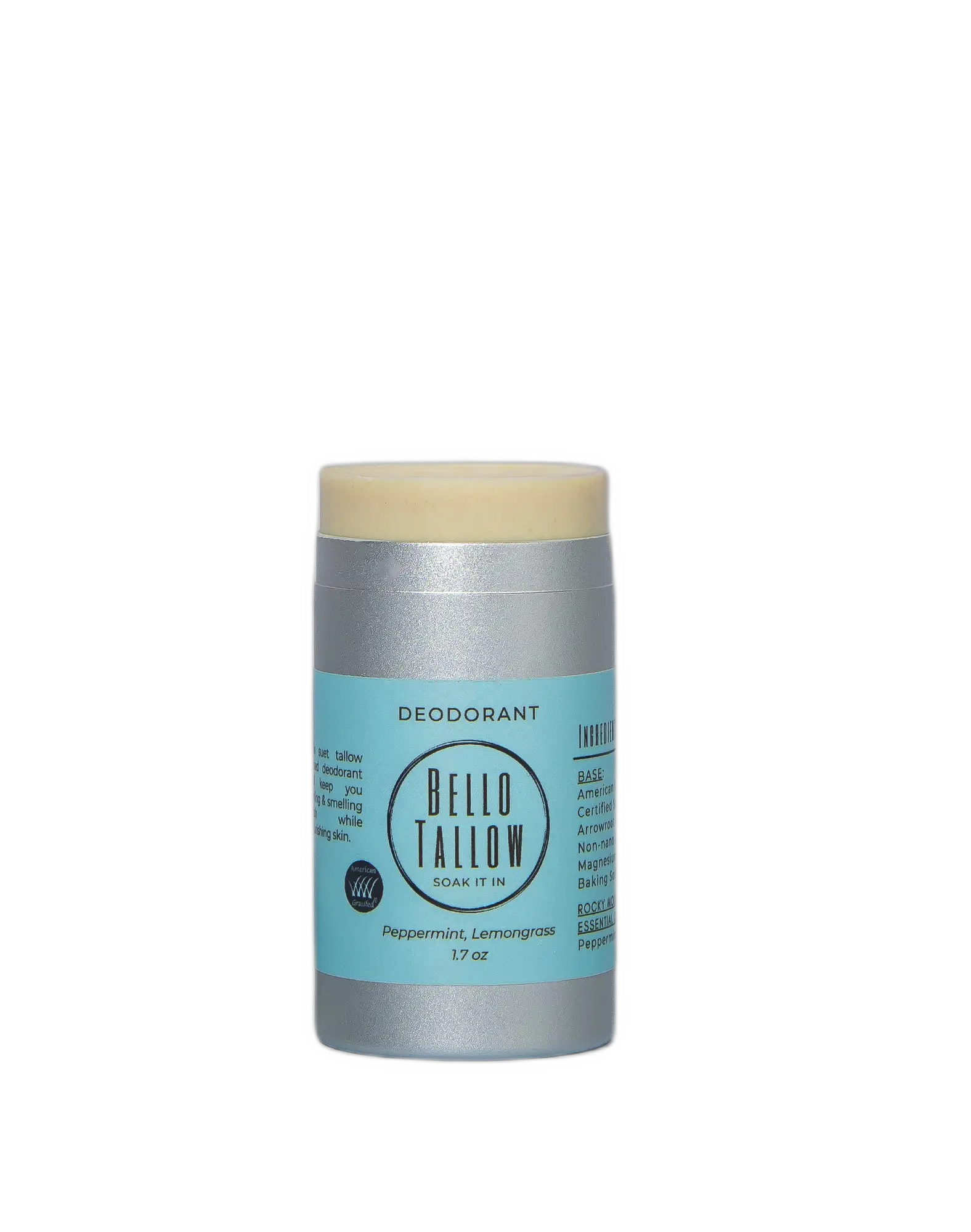 Bello Tallow Deodorant Peppermint, Lemongrass