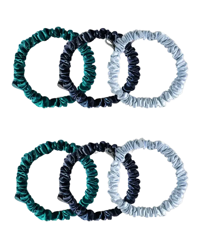 Drowsy Sleep Company Skinny Scrunchie Set Blue & Green Shades