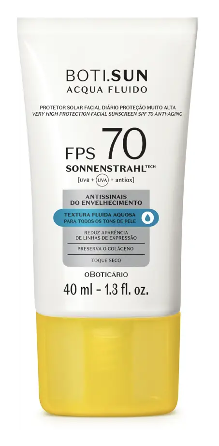 O Boticário Protetor Solar Facial Antissinais FPS70 BOTI.SUN Acqua Fluido