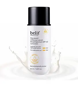 Belif Milky Niacinamide Sunscreen SPF 40 – Lightweight & Invisible Sun Serum for Face with 7 Types of Hyaluronic Acid | No White Cast, Non-Comedogenic, Hydrating, Makeup-Gripping Primer