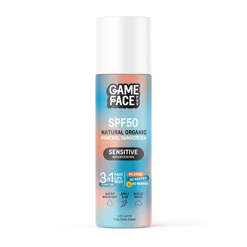 Game Face Pro Sensitive Nourishing SPF50 Natural Organic Mineral Sunscreen