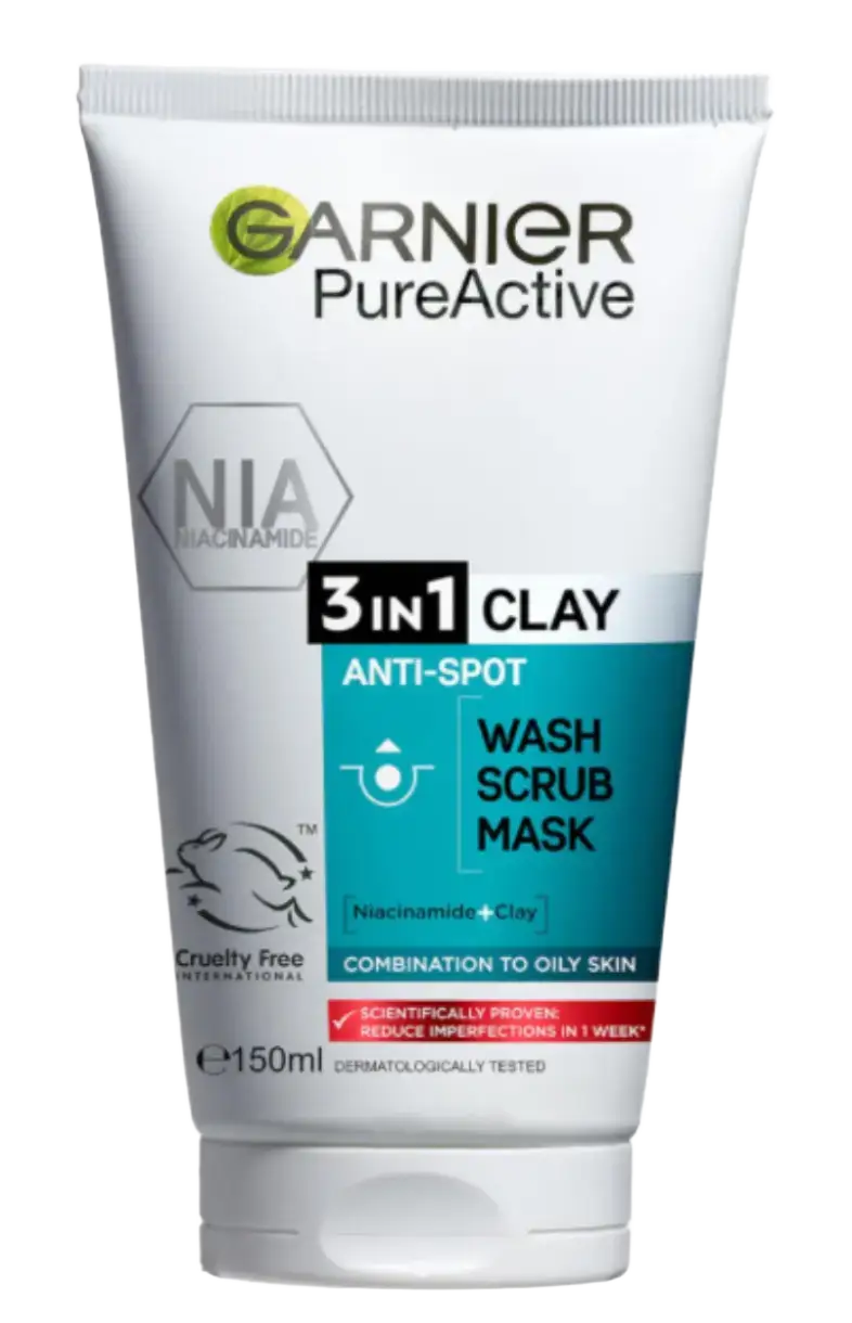 Garnier PureActive 3-In-1 Clay Wash + Scrub + Mask