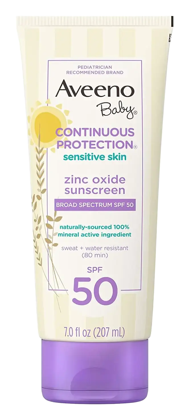 Aveeno Baby Continuous Protection®  Sensitive Skin Lotion Zinc Oxide Sunscreen with Broad Spectrum SPF 50