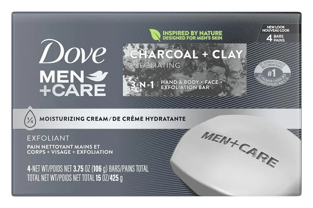 Dove Men+Care Charcoal+Clay Exfoliating 3-In-1 Bar Soap