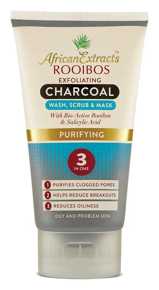 African Extracts Rooibos Skin Care Purifying Exfoliating Charcoal 3-in-1 Wash, Scrub & Mask