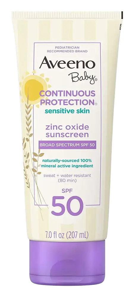 Aveeno Baby Continuous Protection®  Sensitive Skin Lotion Zinc Oxide Sunscreen with Broad Spectrum SPF 50