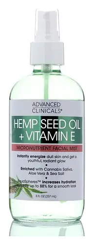Advanced Clinicals Hemp + Vitamin E Micronutrient Skin Energizing, Instantly Hydrating Face Mist