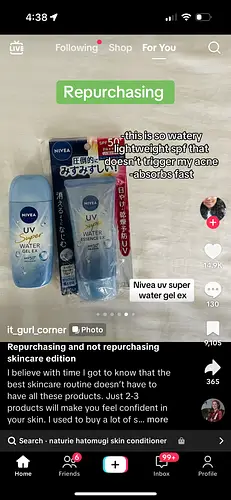Nivea uv super water gel ex