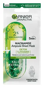 Garnier 2% Niacinamide + Kale Detox Ampoule Sheet Mask Combination Skin