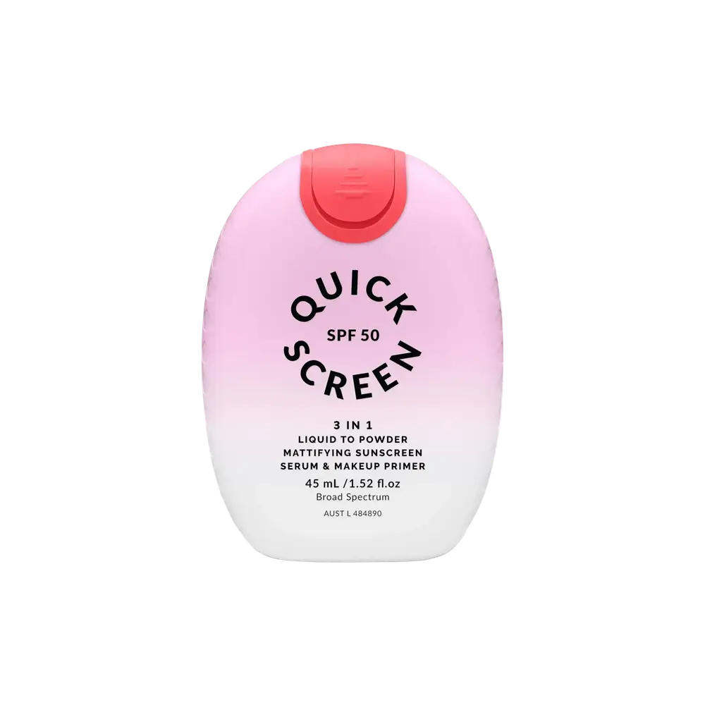 The Quick Flick Quick Screen SPF 50 3 In 1 Liquid To Powder Mattifying Sunscreen Serum & Makeup Primer Watermelon